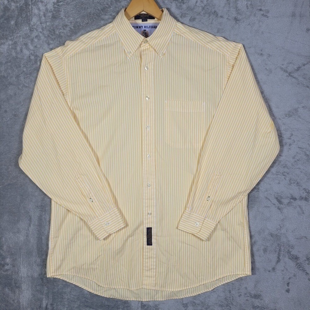 Vintage Tommy Hilfiger Shirt Mens 16-34 XL Button Down Yellow White Stripe